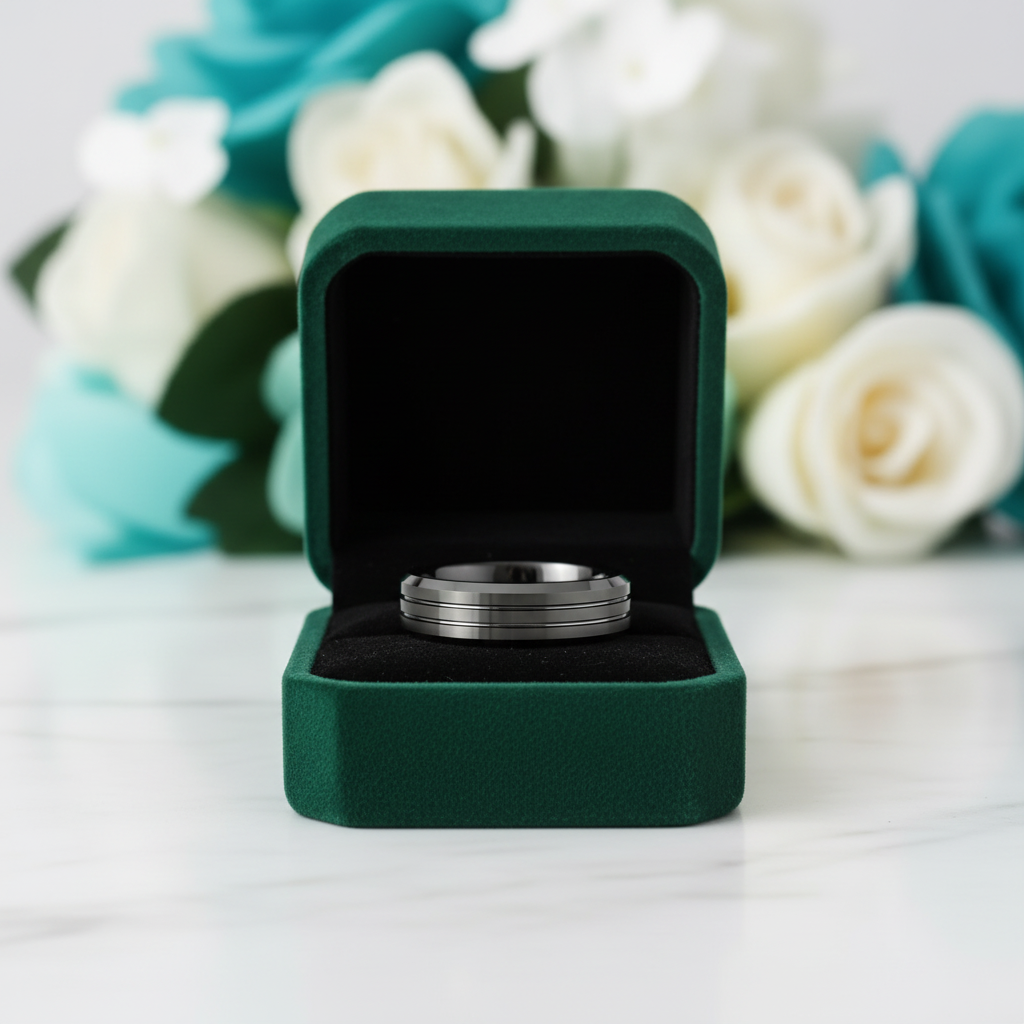 Matte Black Unisex Tungsten Wedding Band with Groove - Evani Naomi Jewelry