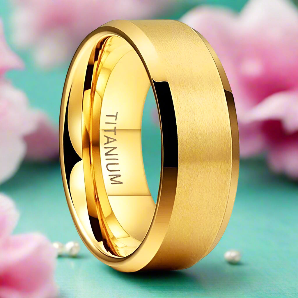 Matte Yellow Gold Unisex Titanium Wedding Band-Evani Jewelry