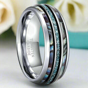 Men's Tungsten Wedding Band with Blue Opal Inlay-Evani Naomi Jewelry