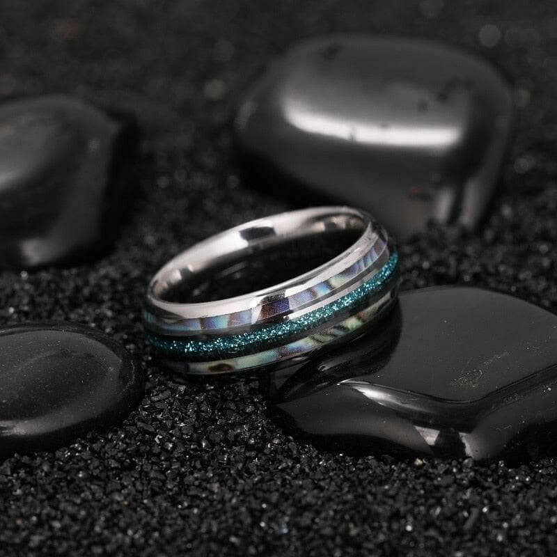 Men's Tungsten Wedding Band with Blue Opal Inlay-Evani Naomi Jewelry