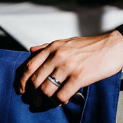 Men's Tungsten Wedding Band with Purple Agate Meteorites-Evani Naomi Jewelry