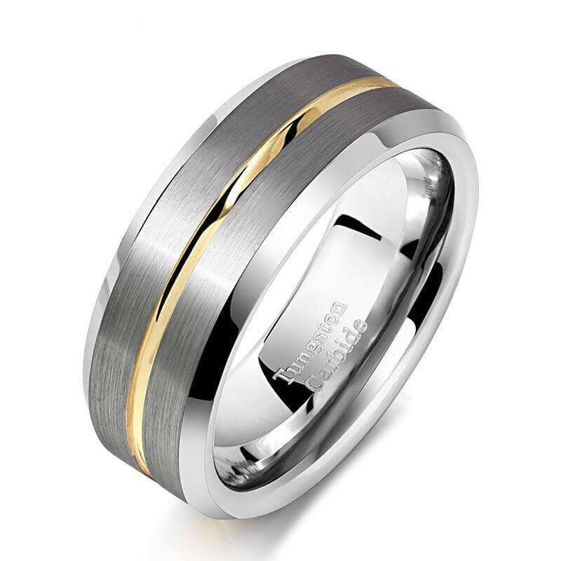 Men's Tungsten Wedding Band with Yellow Line-Evani Naomi Jewelry