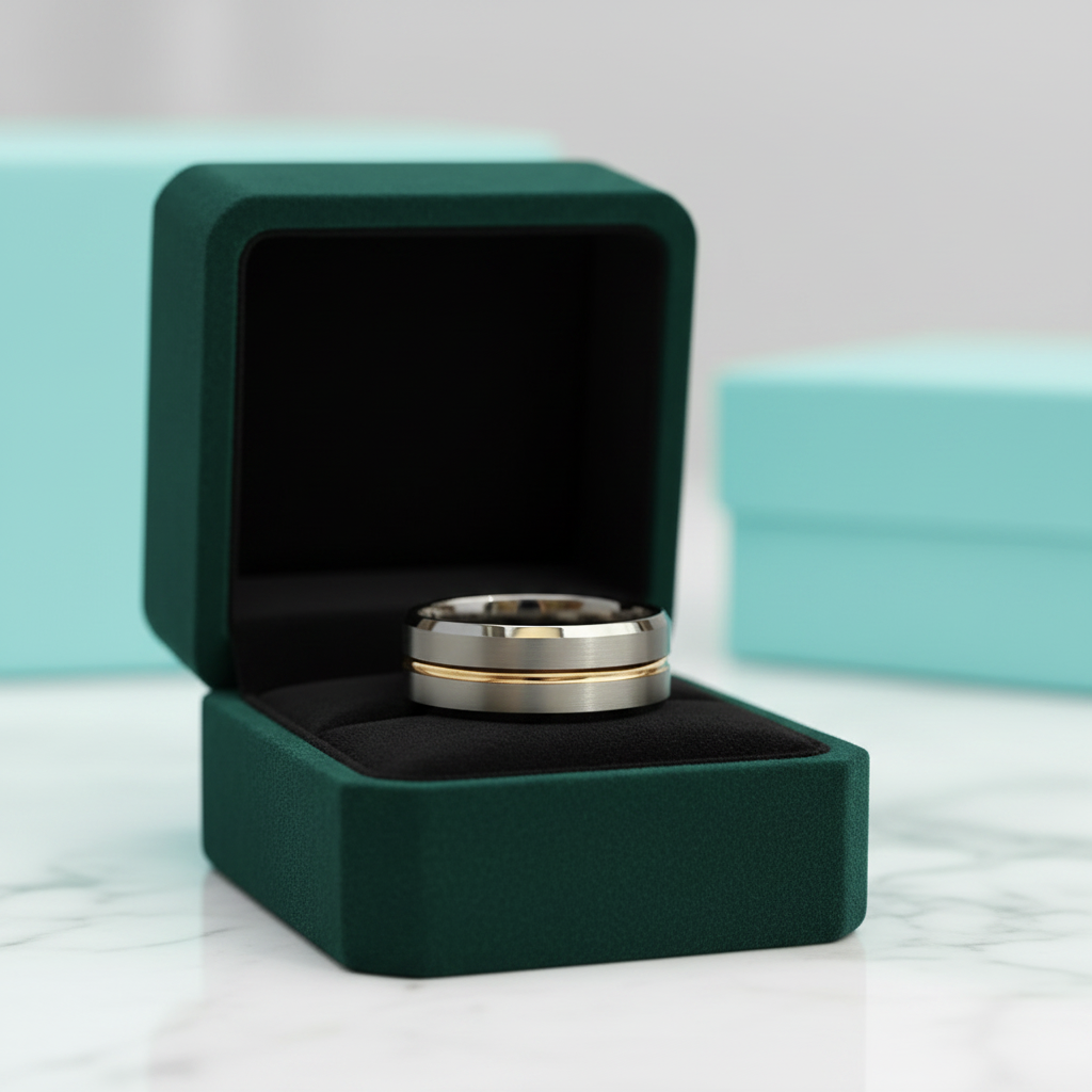 Men's Tungsten Wedding Band with Yellow Line - Evani Naomi Jewelry