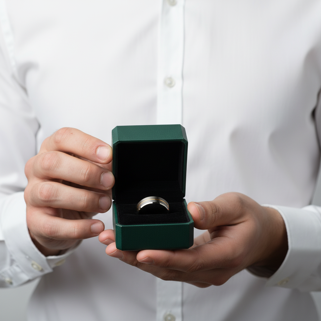 Men's Tungsten Wedding Band with Yellow Line - Evani Naomi Jewelry