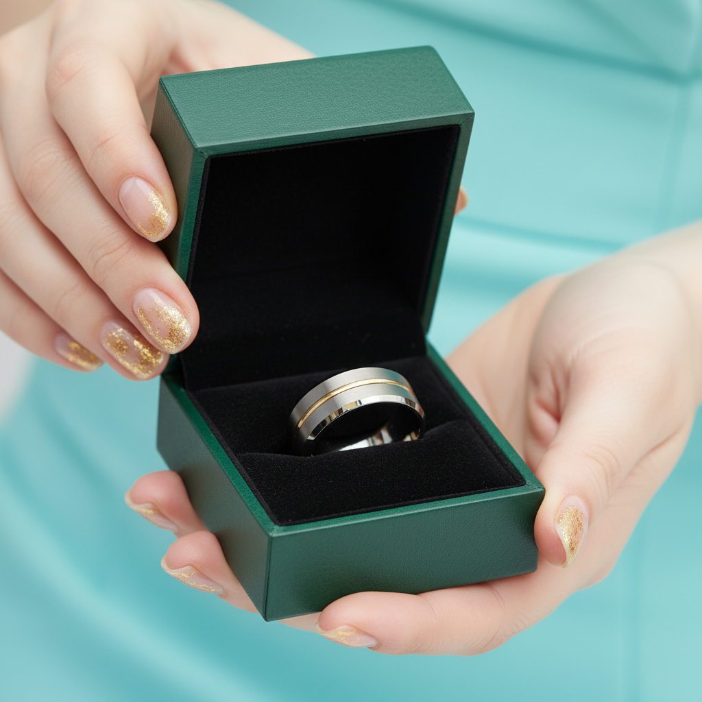 Men's Tungsten Wedding Band with Yellow Line - Evani Naomi Jewelry