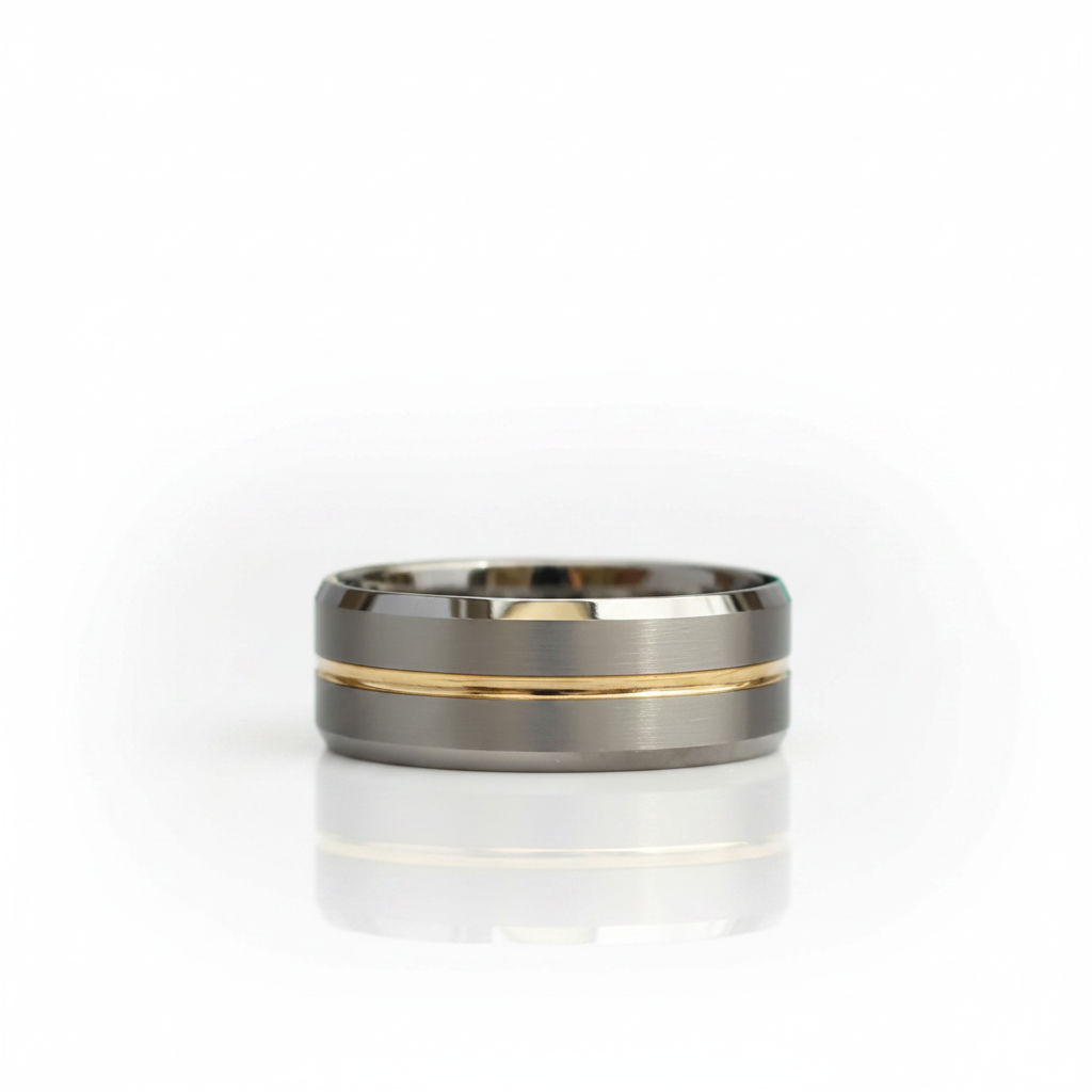 Men's Tungsten Wedding Band with Yellow Line - Evani Naomi Jewelry