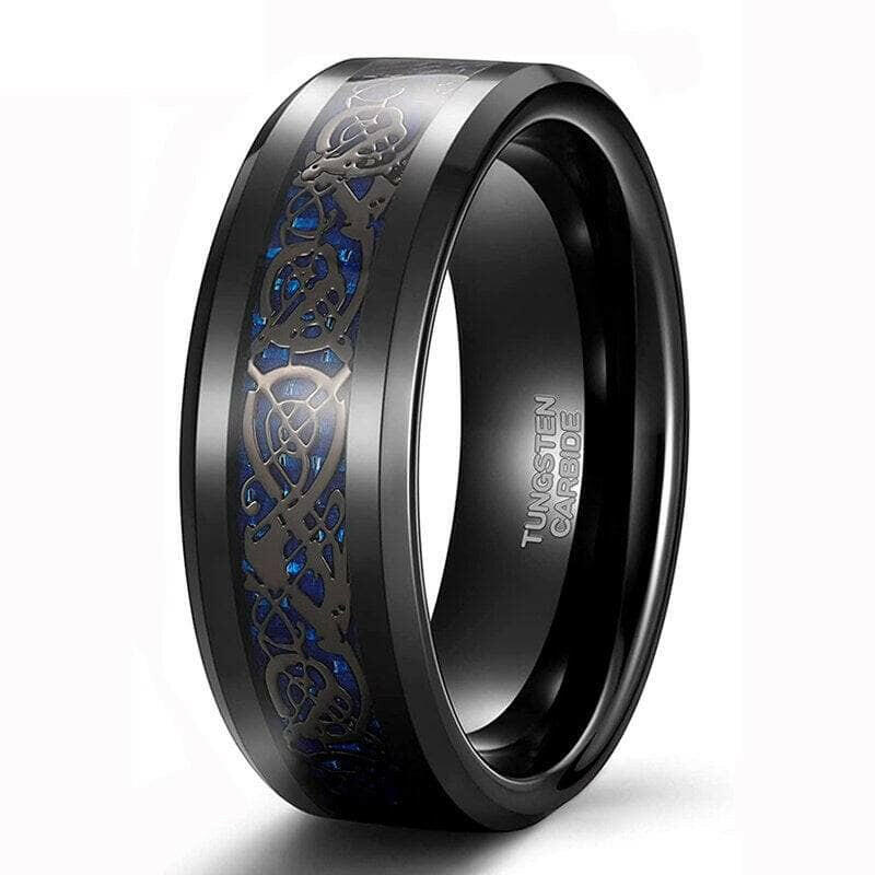 Men's Wedding Band Black Tungsten with Celtic Dragon Inlay-Evani Naomi Jewelry
