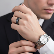 Men's Wedding Band Black Tungsten with Celtic Dragon Inlay