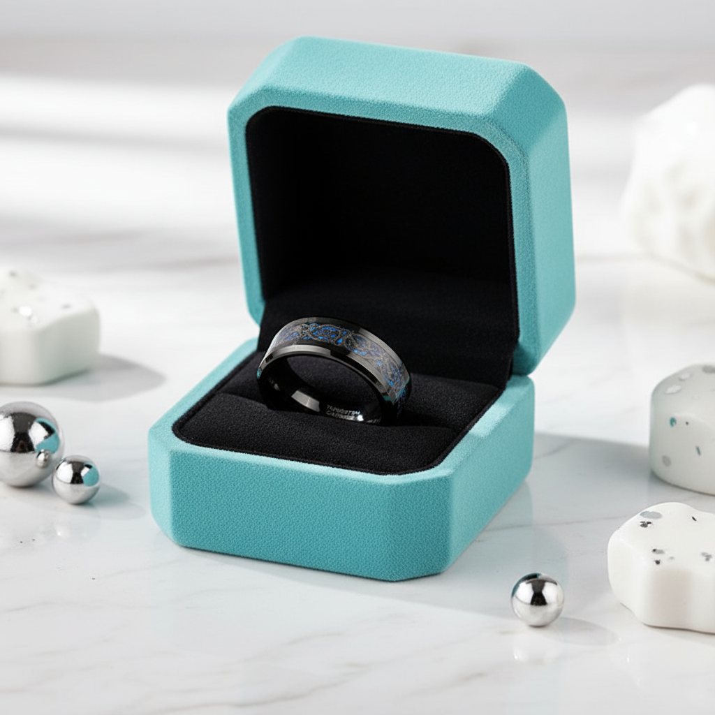 Black Tungsten Men's Wedding Band with Celtic Dragon Inlay