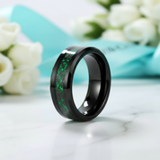 Men's Wedding Band Black Tungsten with Celtic Dragon Inlay