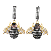 Micro Pave Diamond Golden Bee Dangle Earrings-Evani Naomi Jewelry