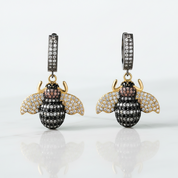 Micro Pave Diamond Option Golden Bee Dangle Earrings