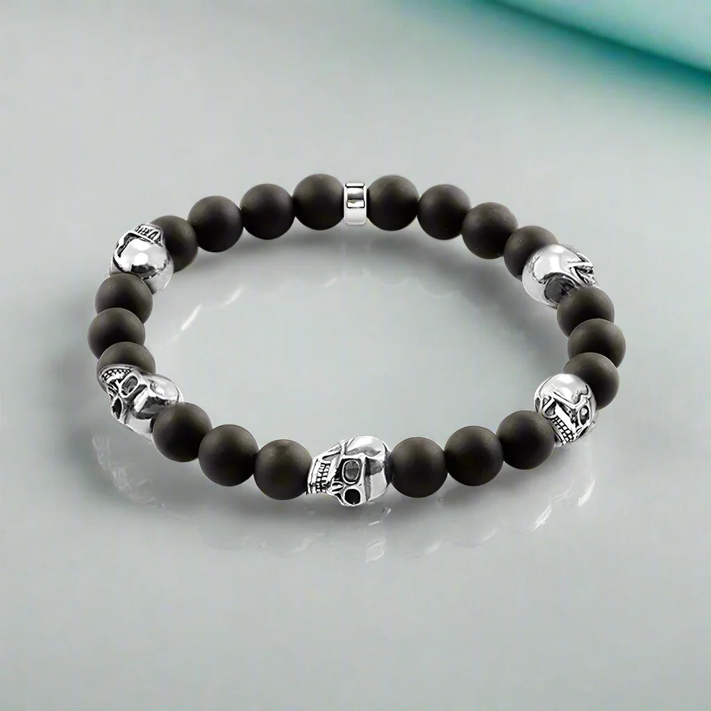 Miniature Skulls and Black Beads Punk Bracelet-Evani Naomi Jewelry