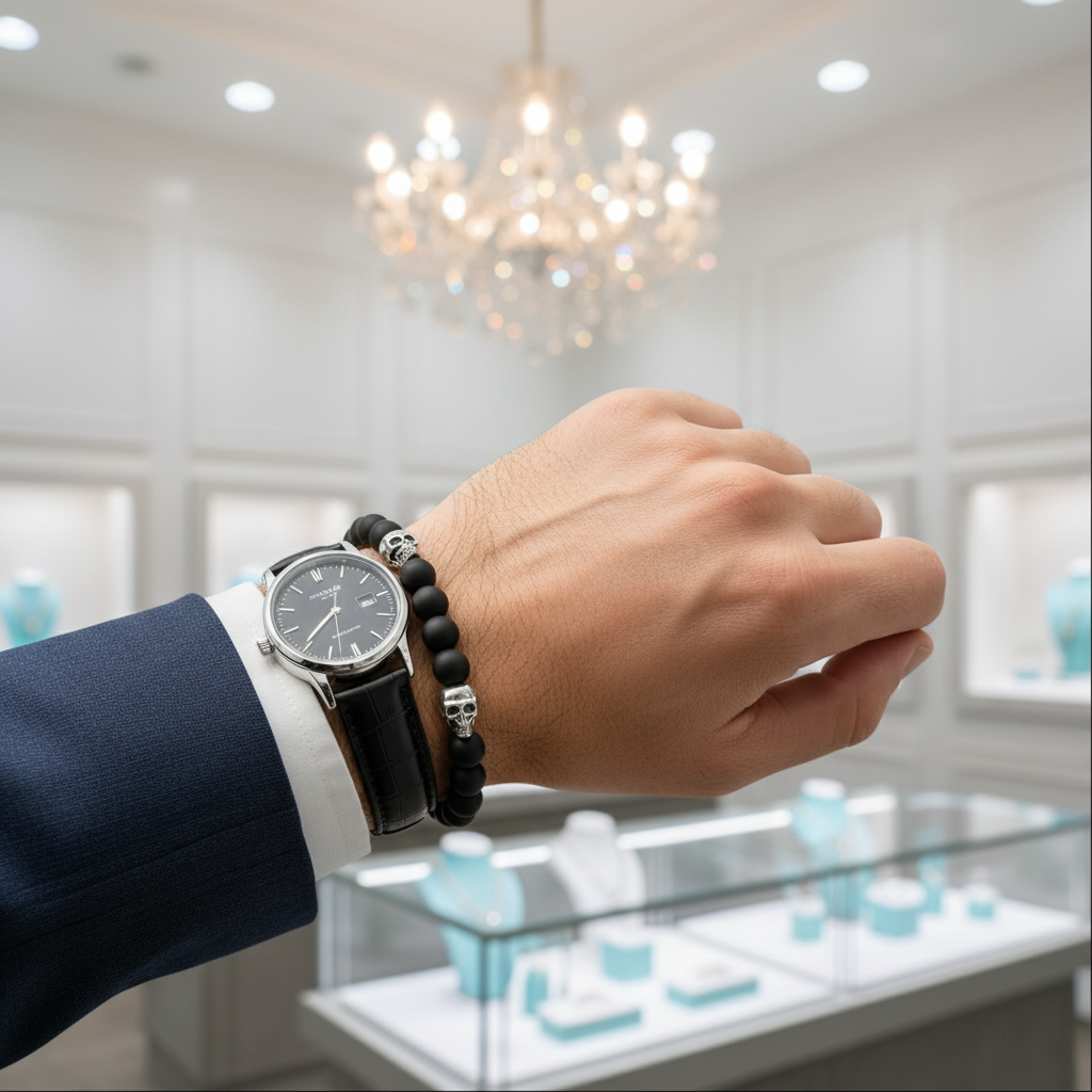 Miniature Skulls and Black Beads Punk Bracelet