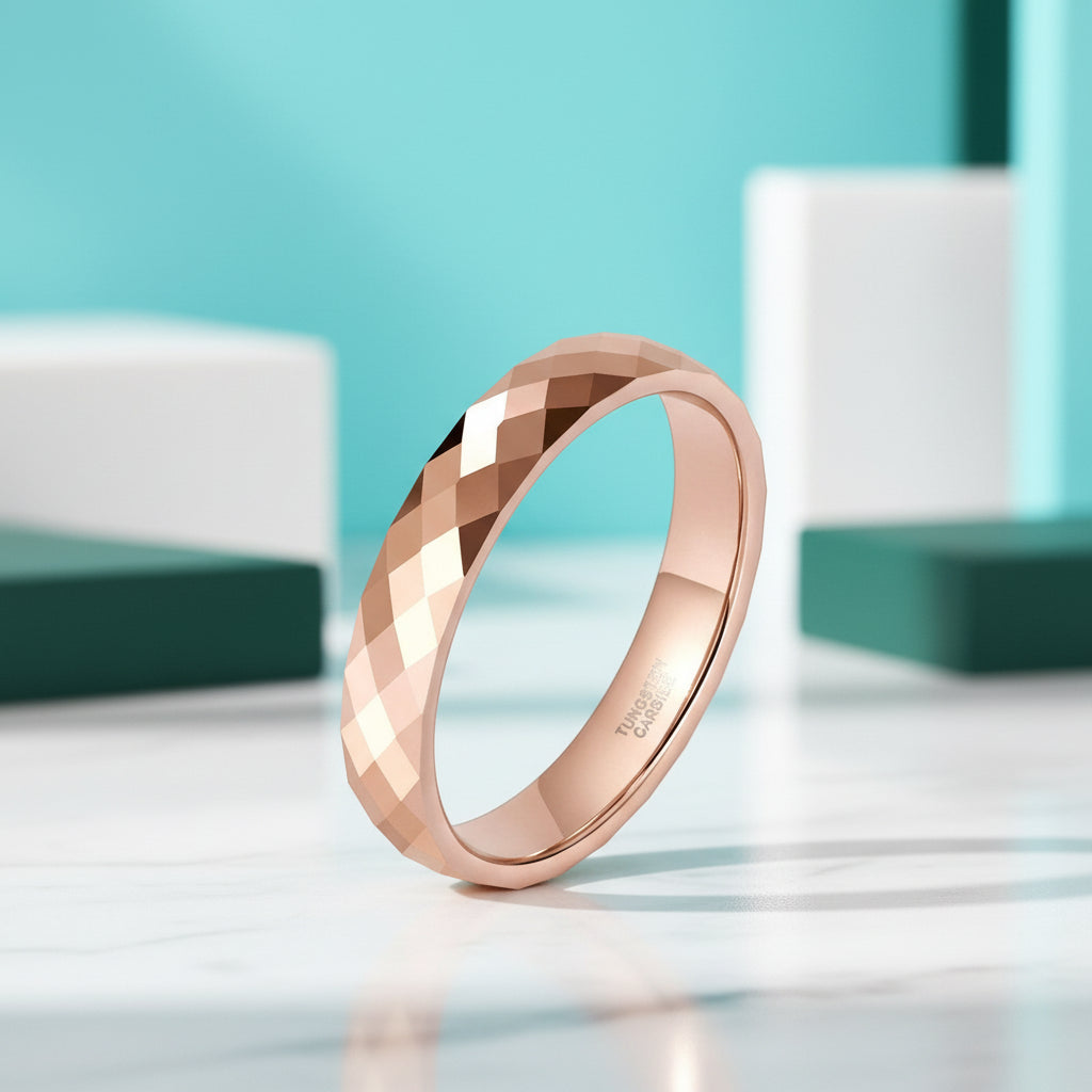 Multi Faceted Tungsten Wedding Band-Evani Jewelry