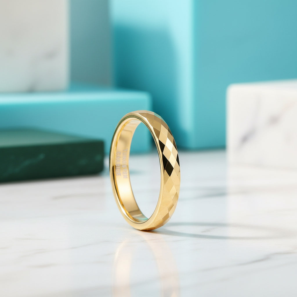 Multi Faceted Tungsten Wedding Band-Evani Jewelry