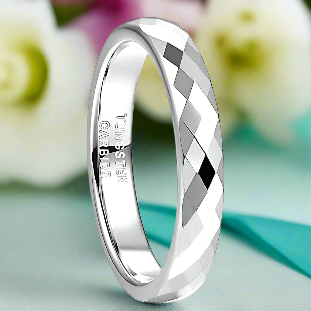 Multi Faceted Tungsten Wedding Band-Evani Naomi Jewelry