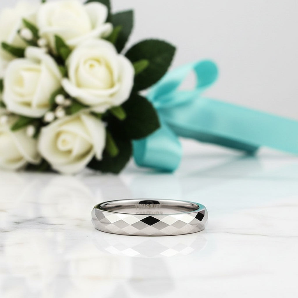 Multi Faceted Tungsten Wedding Band-Evani Jewelry