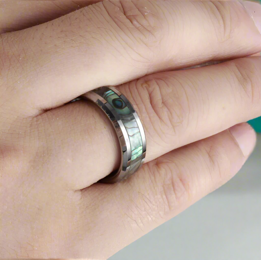 Multi-color Men's Tungsten Wedding Band with Abalone Shell Inlay-Evani Naomi Jewelry