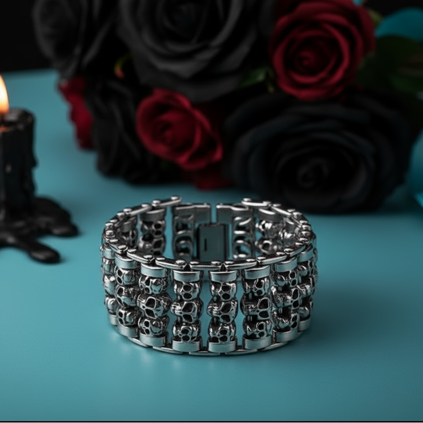 Multiple Skull Heads Charm Punk Bracelet-Evani Naomi Jewelry