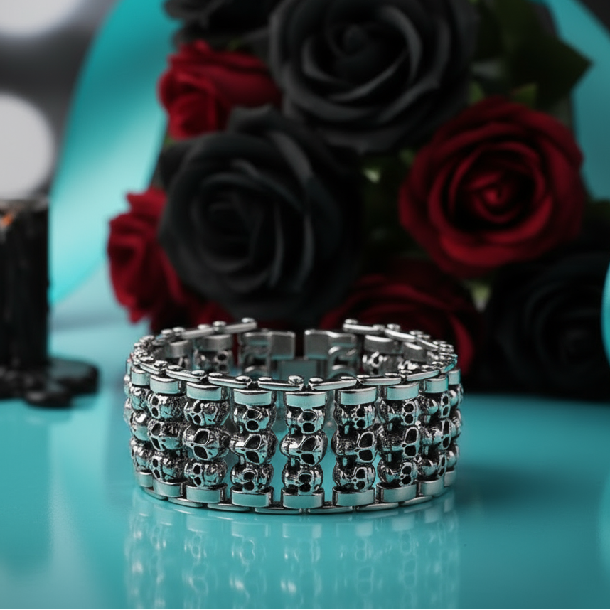 Multiple Skull Heads Charm Punk Bracelet-Evani Jewelry