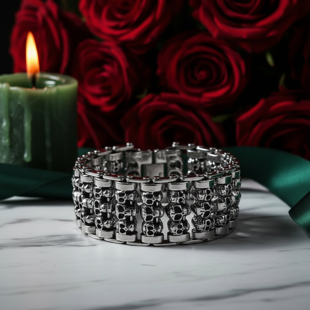Multiple Skull Heads Charm Punk Bracelet-Evani Jewelry