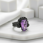 My Ever After Gothic Amethyst Promise Rings in 14k Gold Coffin Cut-Evani Jewelry