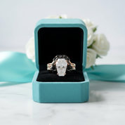 Gothic Promise Rings in 18k Gold Coffin Cut with Skulls, Bat and Roses Diamond-Evani Jewelry