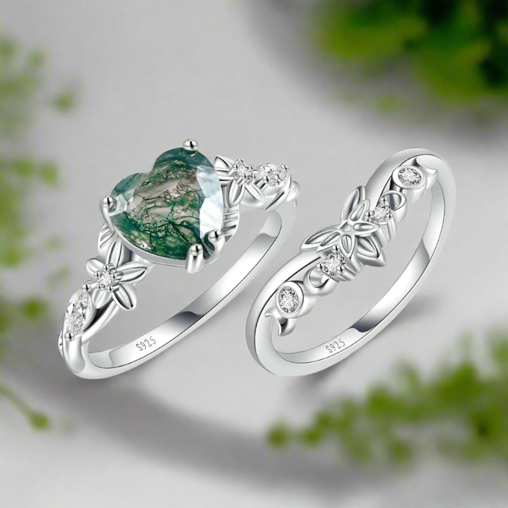 My Heart- Natural Moss Agate Wedding Ring-Evani Naomi Jewelry