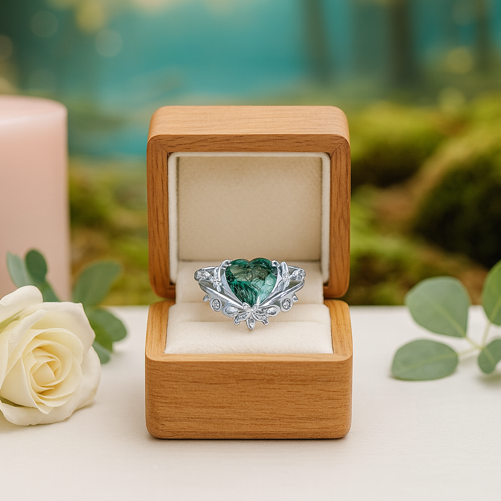 My Heart- Natural Moss Agate Wedding Ring-Evani Jewelry