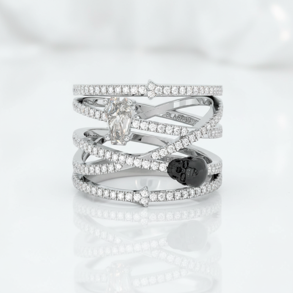 My Other Half Gothic Wedding Rings in 14k Gold Limited Coffin Shape Diamond Option - Evani Naomi Jewelry