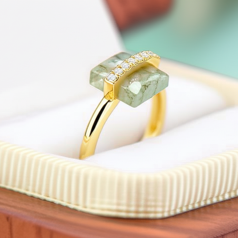 My Sanctuary- Unique Natural Moss Agate Gold Ring and Earrings-Evani Jewelry