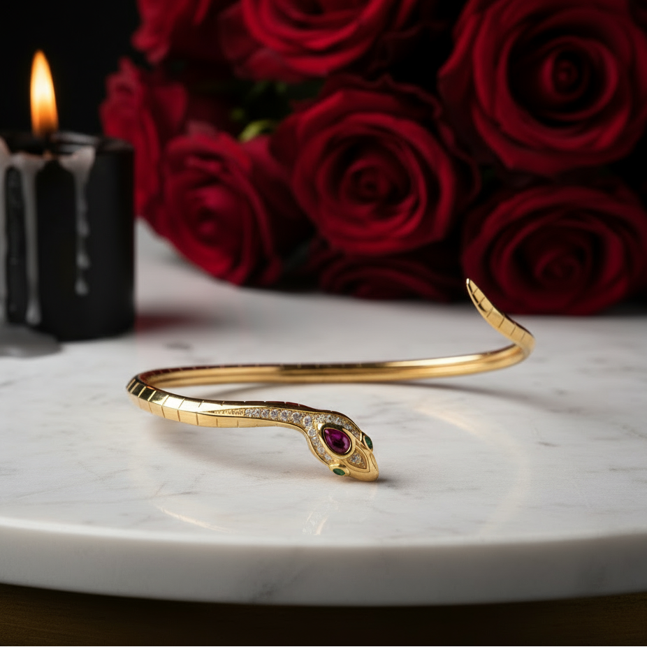 Mysterious Curved Golden Snake Vintage Bracelet-Evani Jewelry
