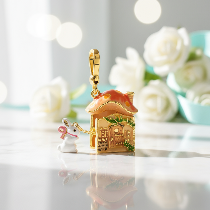 Mystical Mushroom House and Adorable Rabbit Necklace-Evani Jewelry