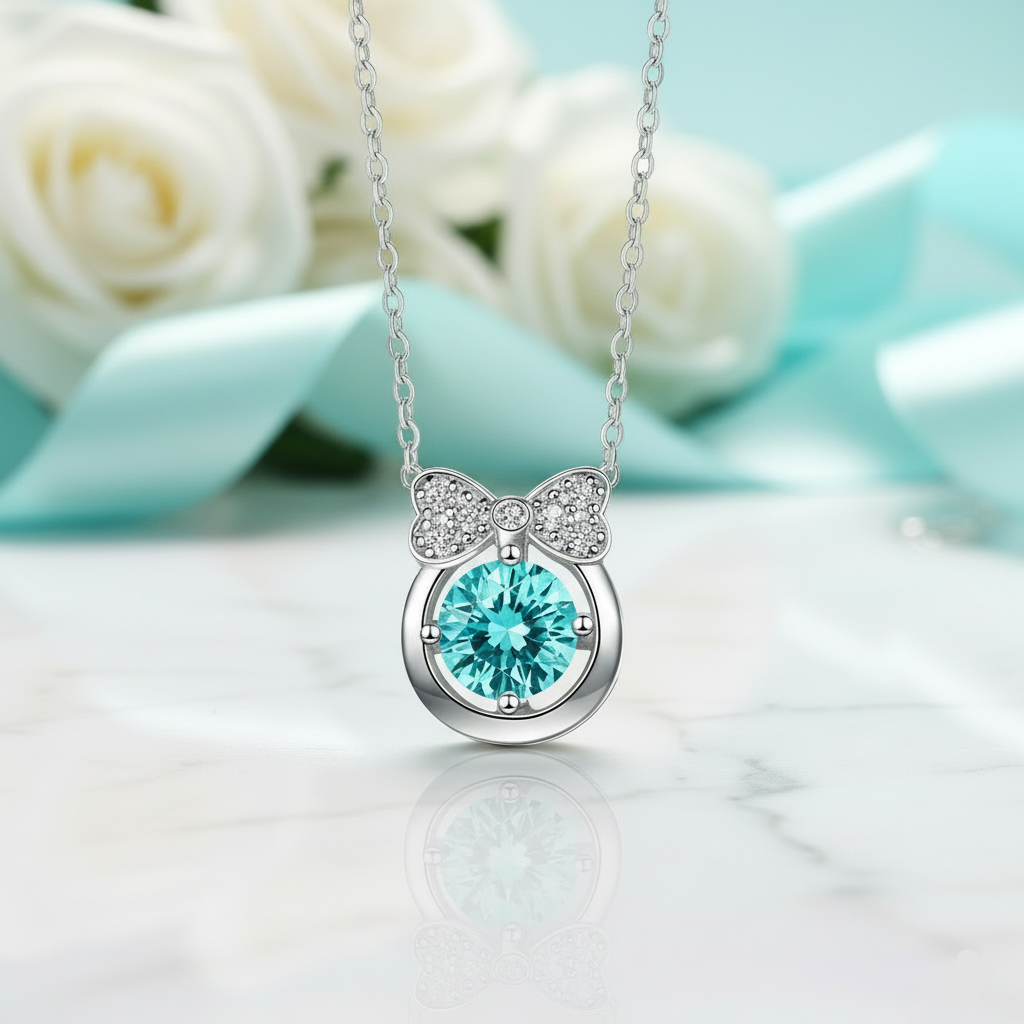 1.0 Ct Turquoise Bowknot Pendant Necklace - Evani Naomi Jewelry