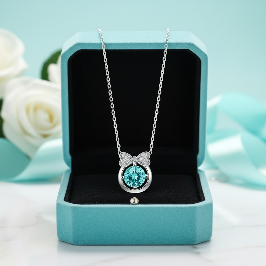 1.0 Ct Turquoise Bowknot Pendant Necklace