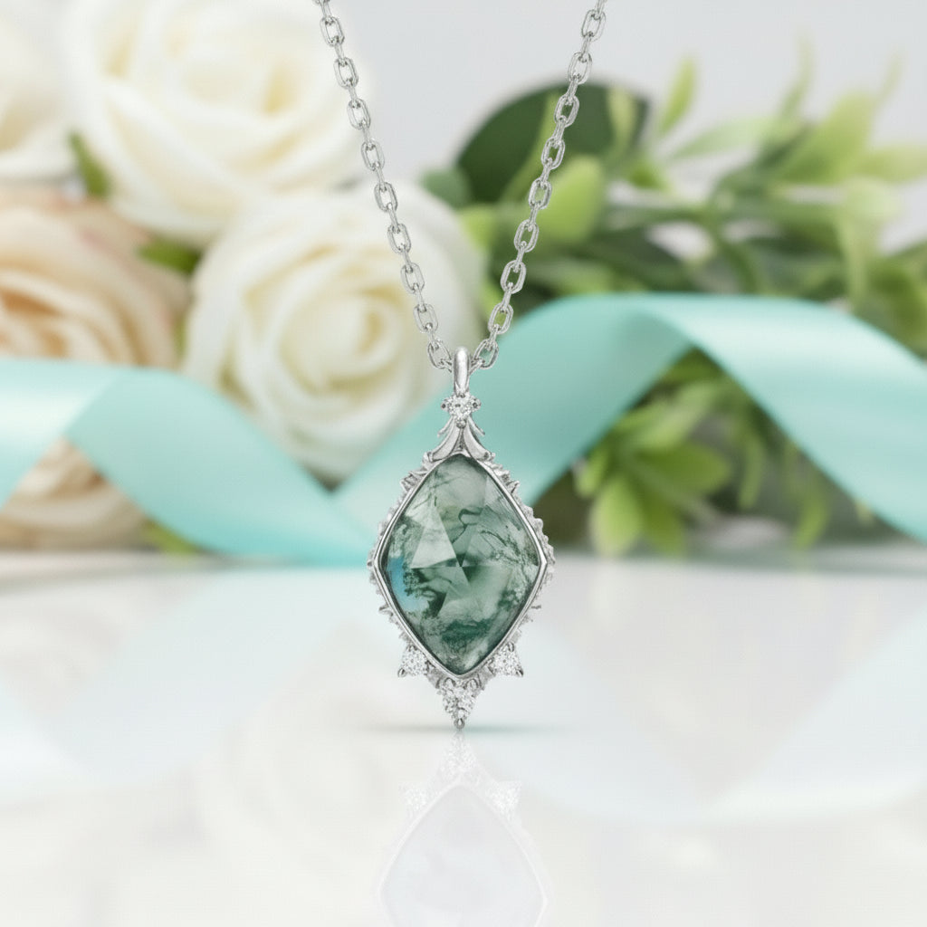 Where Sunlight Dapples and Hearts Meet- Unique Natural Moss Agate Pendant Necklace-Evani Jewelry
