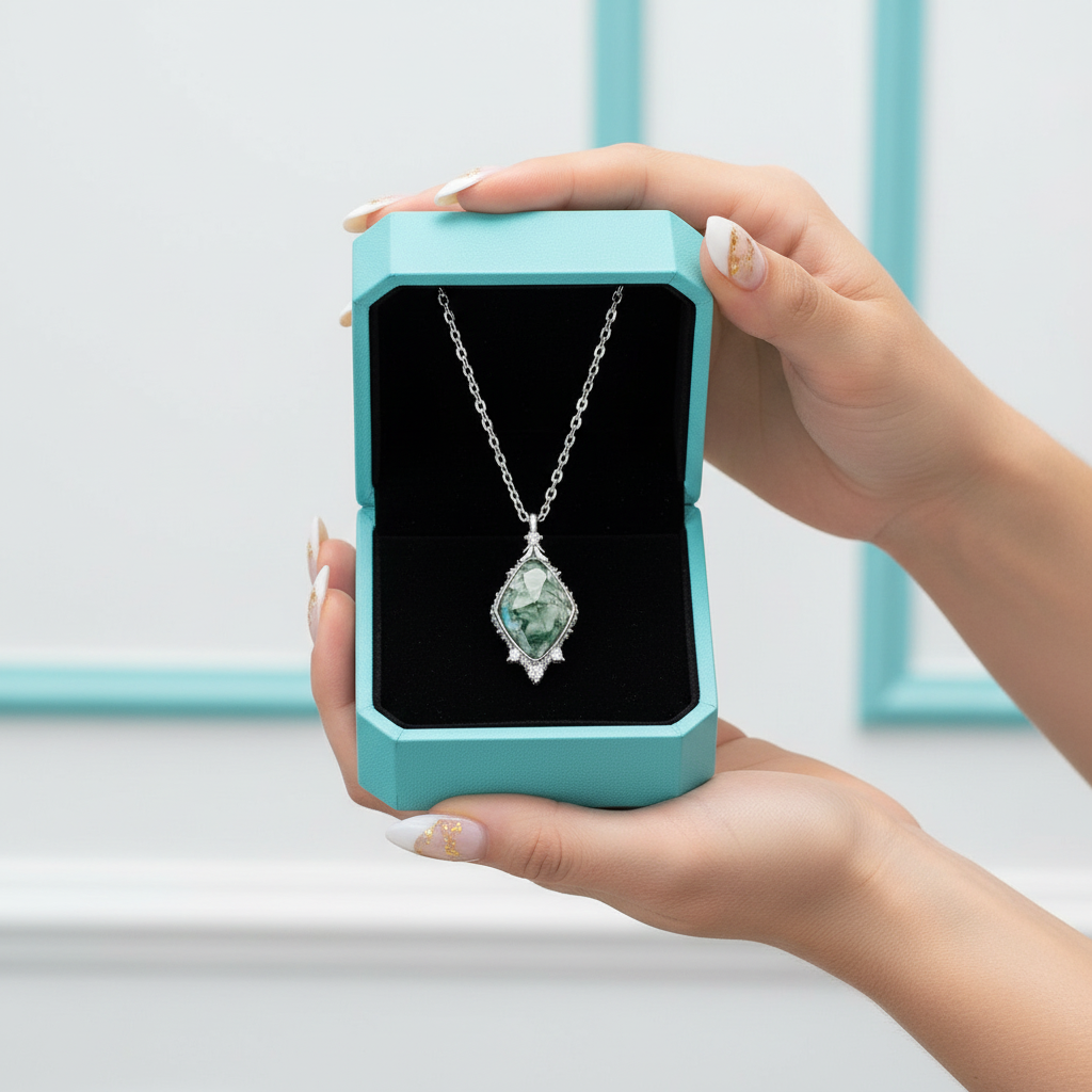 Where Sunlight Dapples and Hearts Meet- Unique Natural Moss Agate Pendant Necklace