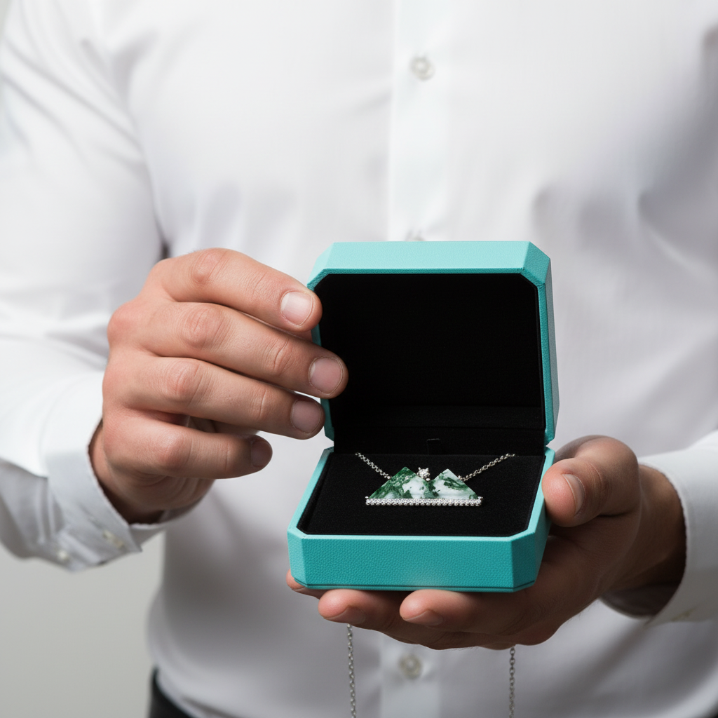 Mountain's Promise- Natural Moss Agate Mountain Shape Necklace