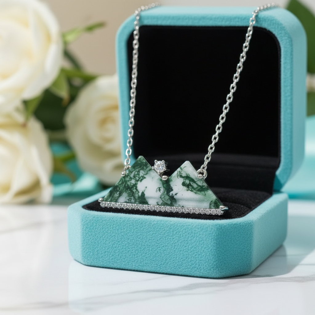 Mountain's Promise- Natural Moss Agate Mountain Shape Necklace - Evani Naomi Jewelry