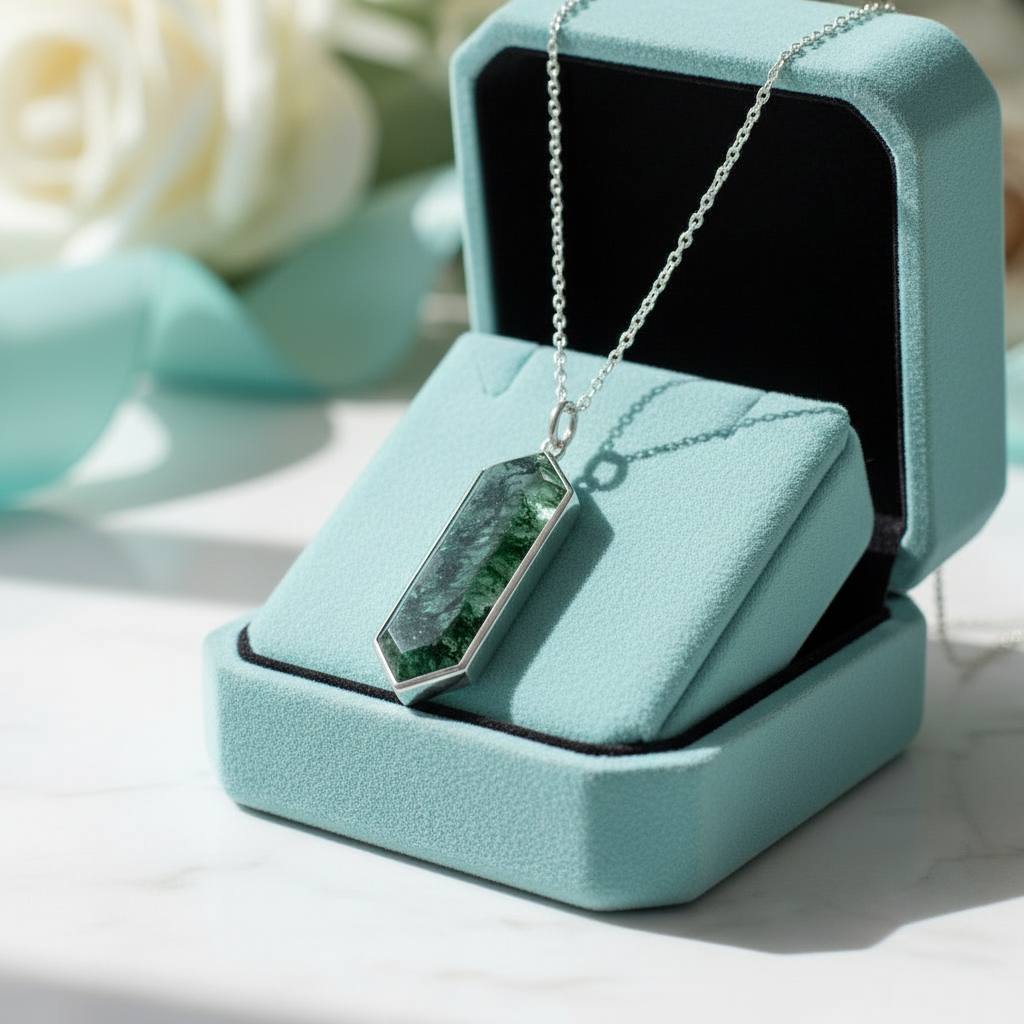 Unbroken Trail- Geometry Cut Moss Agate Necklace - Evani Naomi Jewelry