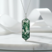 Unbroken Trail- Geometry Cut Moss Agate Necklace