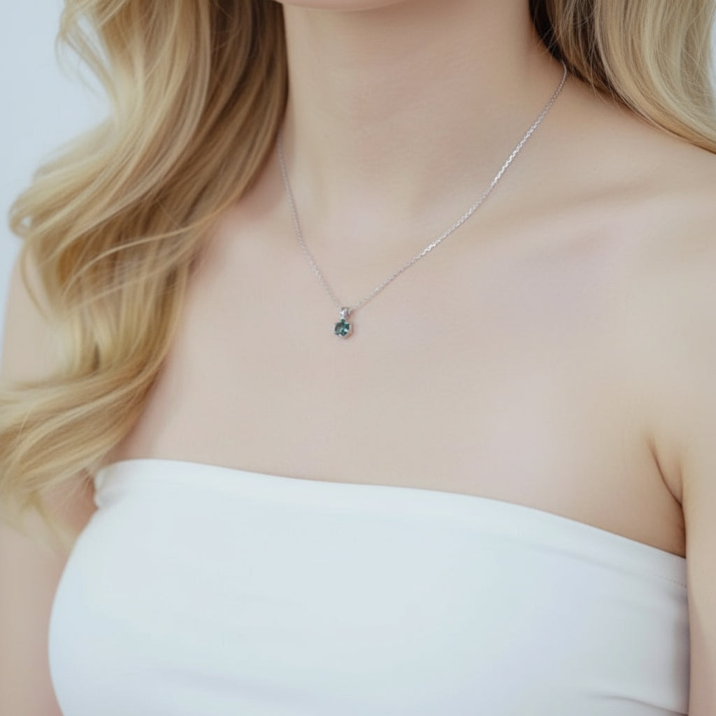 Pure Love- Brilliant Hexagon Cut Natural Moss Agate Pendant Necklace-Evani Jewelry