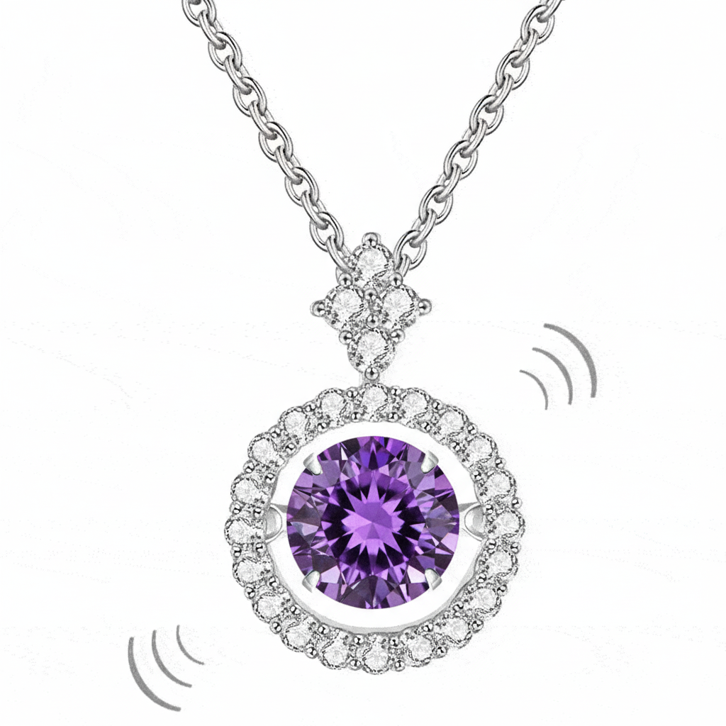 Necklace with a purple gemstone pendant on a white background