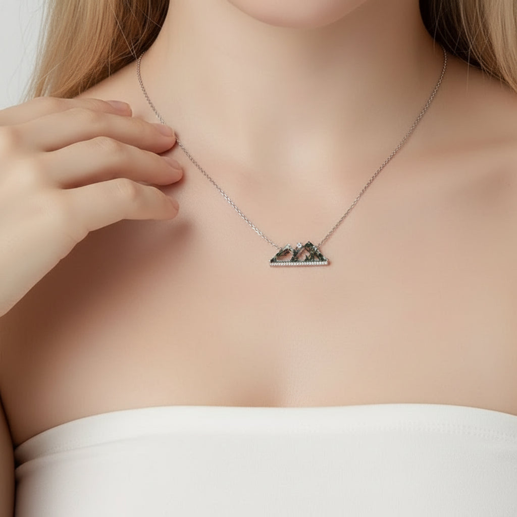 Mountain's Promise- Natural Moss Agate Mountain Shape Necklace-Evani Jewelry