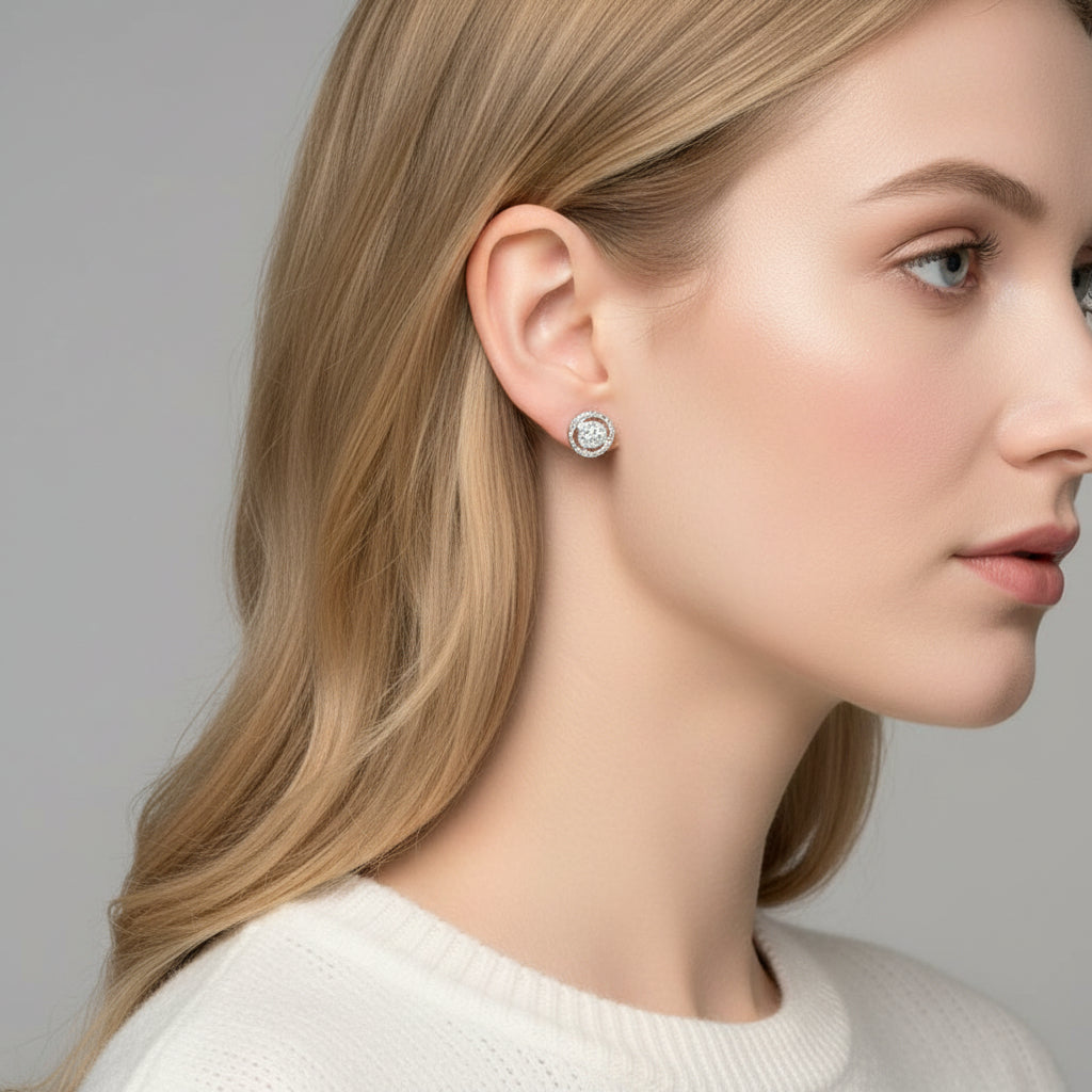 One Piece Symbol Dancing Diamond Stud Earring-Evani Jewelry