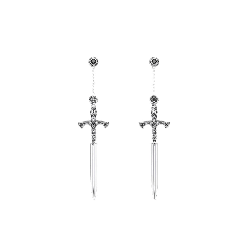 Ornamented Sword Diamond Drop Earrings-Evani Naomi Jewelry