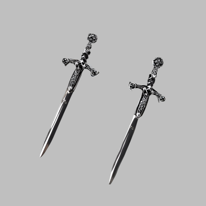 Ornamented Sword Diamond Drop Earrings-Evani Naomi Jewelry