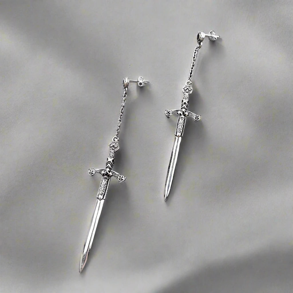 Ornamented Sword Diamond Drop Earrings-Evani Naomi Jewelry