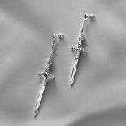 Ornamented Sword Diamond Drop Earrings-Evani Naomi Jewelry